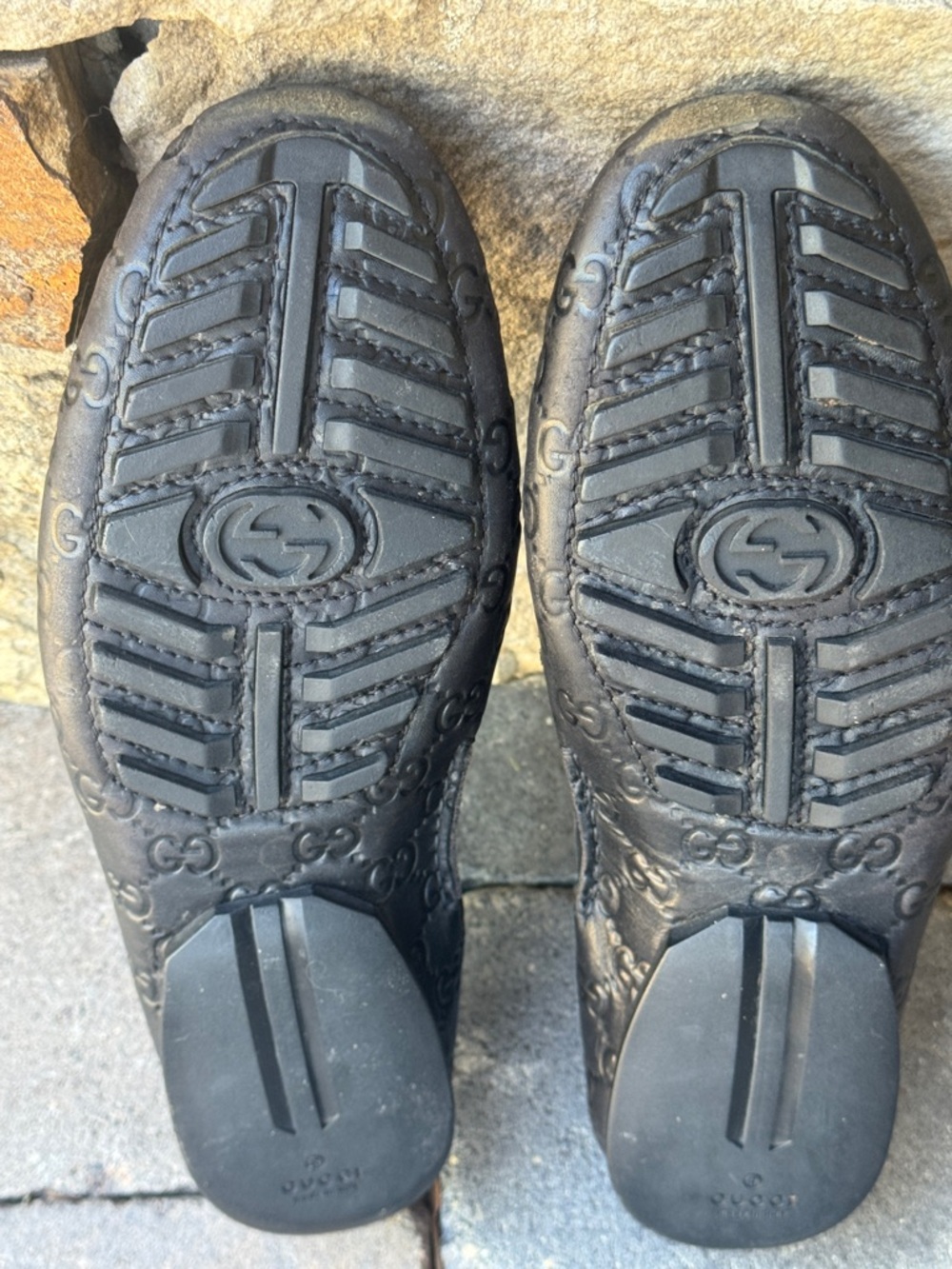 Gucci Black Embossed GG Leather Penny Loafers - Picture 7 of 10